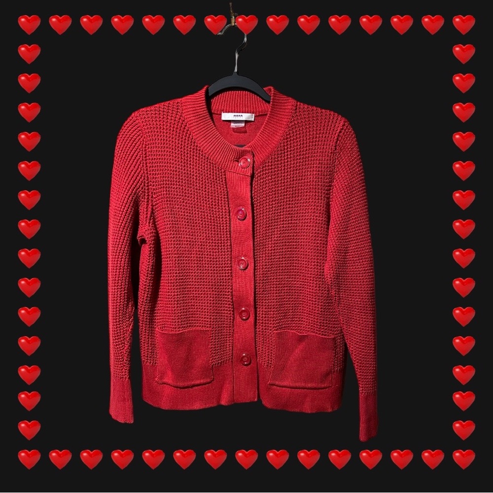 Alia Petite S Red Button-Up Sweater